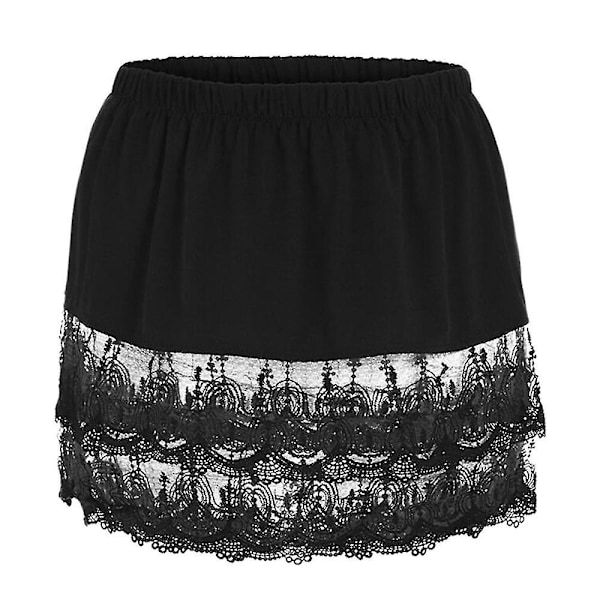 Kvinner Skjørt Utvidet Blonder Trim Extender Underskjørt Bomull Avtakbar Lagdeling Mini Skjørt Falsk Skjorte Bluse Hale Hem Syv Størrelser Black XXL