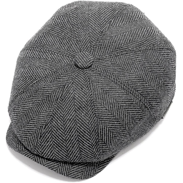 Menn Newsboy Herringbone Tweed Flat Cap Baker Boy Gatsby Beret 8 Panel Justerbar