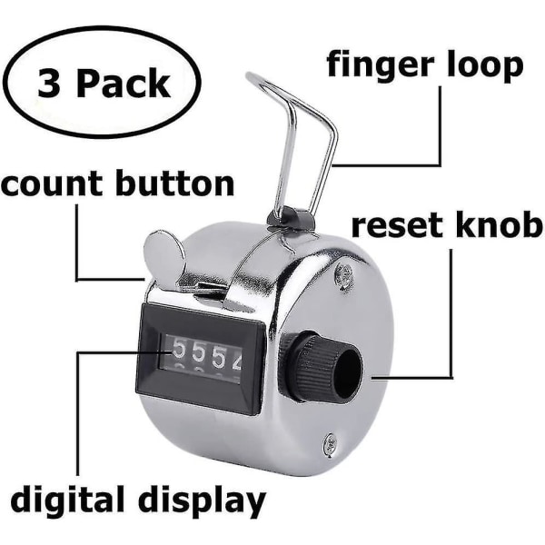 3-osainen käsilaskuri, 4-numeroinen kierrosmittari, manuaalinen napsautuskone metallimekaaninen laskenta 9999:ään