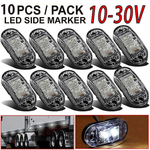 10X Hvite LED 2.5 tommer 2 Diode Lys Oval Klarering Bil Lastebil Tilhenger RV Sidemarkørlampe