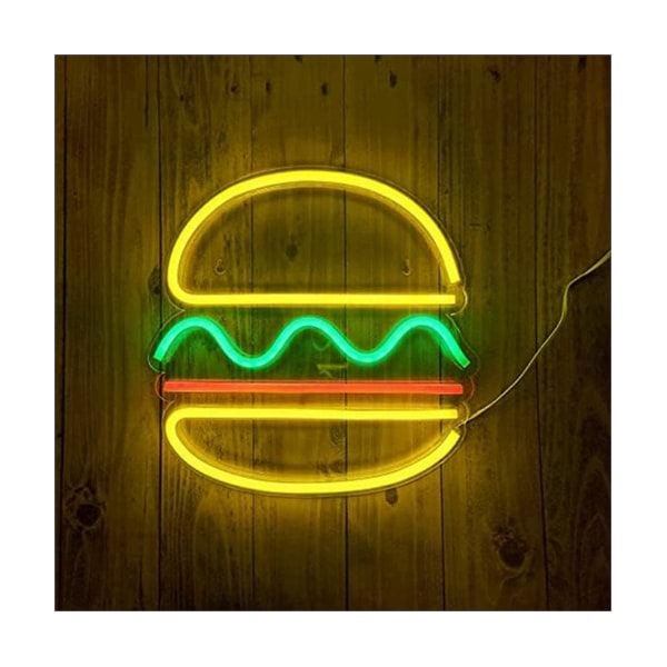 Hamburger Neon Light Neonskylt USB Powered Wall Art Light Neon Decor Heminredning För Party Wedd