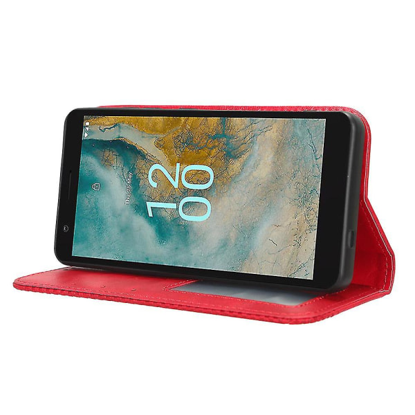 Yhteensopiva Nokia C02 Magnetic Pu Nahkainen case Iskunkestävä jalusta Lompakon puhelimen suojakuori-k Red