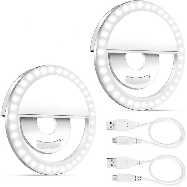2 stk. Selfie Fill Light Genopladelig Telefon Ring Light Med Klip Bærbar Ring Light