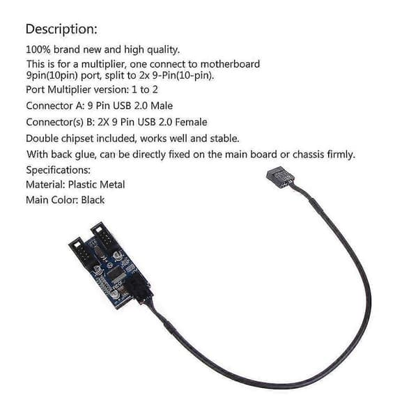 9-pins USB Header Splitter 1 till 2 Hona Förlängningskabel Kort För Moderkort