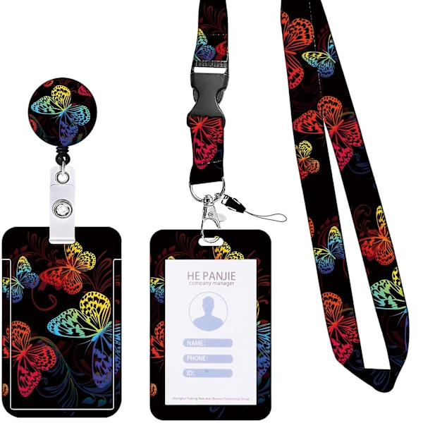 Id-kort Holder med Forskellige Mønstre Tryk Skydeåbning med Snorebånd Flere Bæremuligheder En Side Transparent Kort Opbevaring Bærbar Tilbagetrækbart Badge D