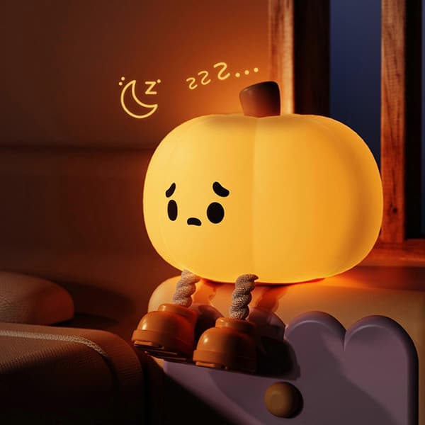 Natlampe Sød Græskar Silikon Lampe Halloween Bærbar med Timer Touch, Promotion