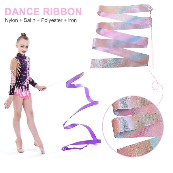 2M Flashing Star Gym Bånd Dansebånd Rytmisk Kunst Gymnastik Ballet Streamer Twirling Rod Rainbow Stick