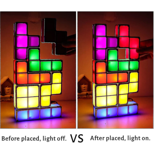 Tetris stablebar nattlampe, 7 stk gjør-det-selv-led 7 farger 3D-puslespill Induksjonssammenlåsende skrivebordslampe-belysning Gjør-det-selv-magiske blokker skarpt lys for barn tenåringer