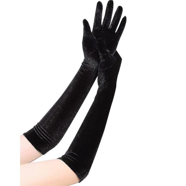 4-farver Klassisk Voksen Sort Bourgogne Velvet Opera/albue Stretch Finger Lang Kvinder Bryllupskjole Handsker Matchende kostume Black