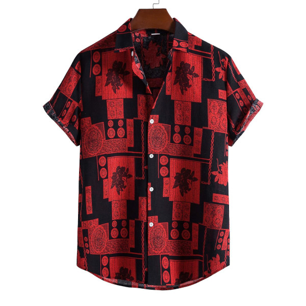 Kortærmet skjorte med sommertryk til mænd Red XL