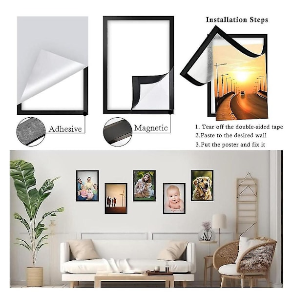 10 stk A5 Magnetiske Diamantkunst Rammer, Selvklebende Magnetiske Bilde Rammer Ramme Display Ramme Svart