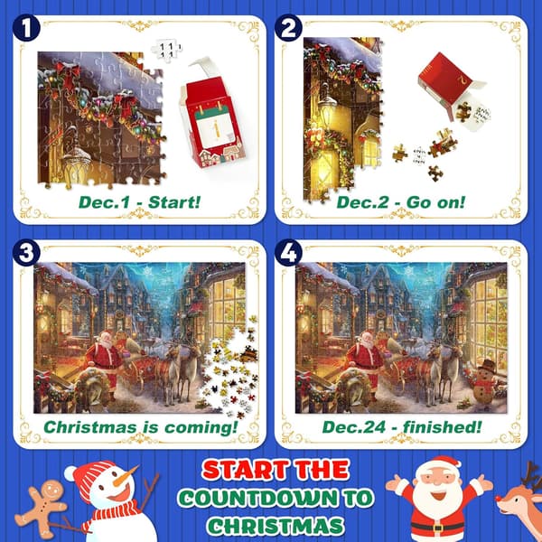 Adventskalenderpussel 2024 - 1008 bitar - 24-dagars julkalender - Perfekt julklapp för barn och vuxna