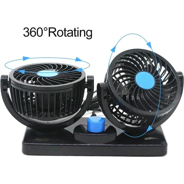 TG 12V dobbelthovedventilator, elektrisk dobbelthovedkøleventilator, 360° rotation