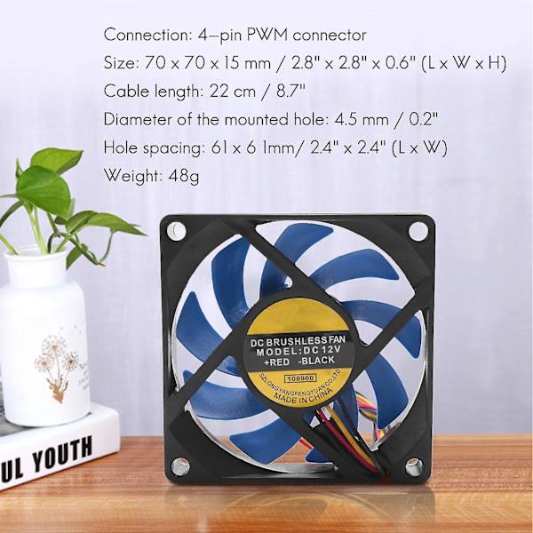12v Dc 32 70mm 4-pin Computer Kabinet Cfm Pwm Cpu Pc Blæser Blå & Sort