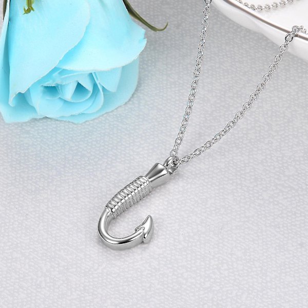 Urnhalsband i rostfritt stål för aska, fiskkrok, kremeringsurna, hängsmycke, smycke Silver