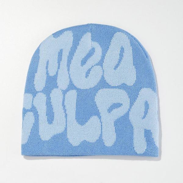 2023 Uusi Neulotu Neulepipo Miehille ja Naisille Paragrafi Laadukas Lippis Mea Culpa Y2k Lämmin Muoti Sata Ota Kylmä Pipo Naisille Hatut Light Blue