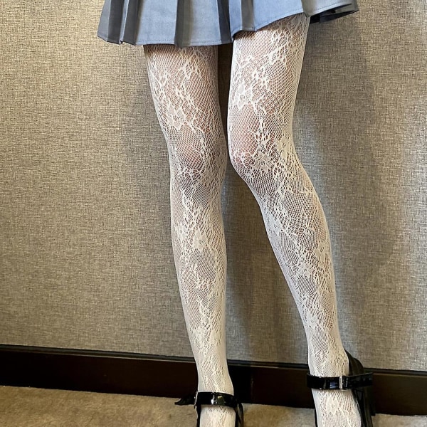 Kvinnor Hollow Out Mesh Fishnet Strumpbyxor Sweet Lace Floral Lolita Tights Strumpa