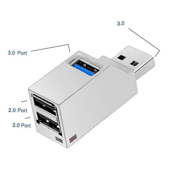USB 3.0 3-ports hub (2 USB 2.0 + USB 3.0), datahub for PC-er og andre USB 3.0-kompatible enheter