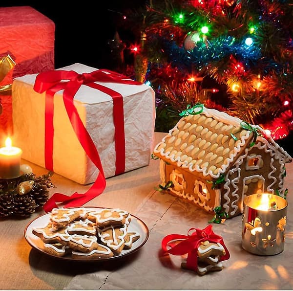 Vacker Gåva 3D Pepparkakshus Kakform Set Färg Presentförpackning Rostfritt Stål 10st Kakformar Kit