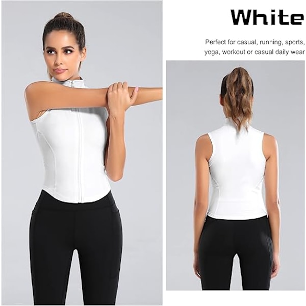 Dame ermeløs sportsvest med full glidelås T-skjorte er egnet for yoga løping og fitness. L White