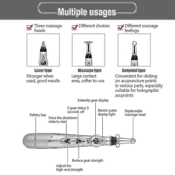 Sähköinen akupunktiopistehierontakynä Smart Pulse Massager Therapy Meridian Pen Kipua lievittävät työkalut Laser 5 päätä Energy Pen