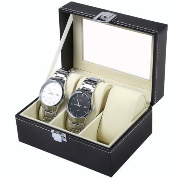 Klockbox - Kellolaatikko / Laatikko 3 kellolle Black Svart