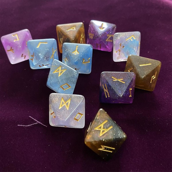 3 stk 8-sidige runeterninger Resin Assorted Polyhedral Terningsett Harpiksterningsett Gold