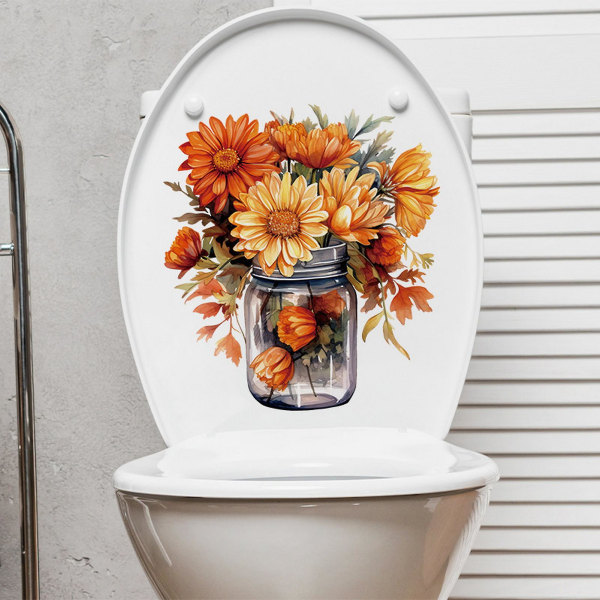 Koristeellinen wc-tarra Itsekiinnittyvä vedenpitävä helposti kuorittava jäljittämätön kylpyhuoneen wc-kannen tarra Kukkatarra