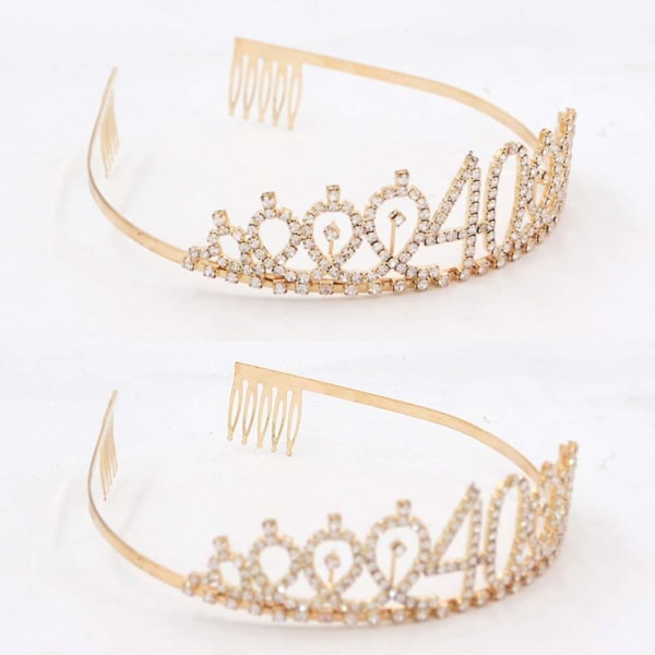 40 And Fabulous Sash & Rhinestone Tiara Set - 40-årspresenter Födelsedagssash för kvinnor Födelsedagsfesttillbehör (guldglitter med svart bokstäver)