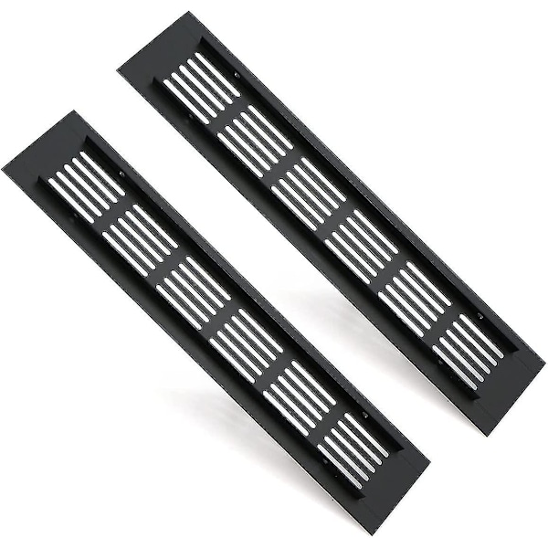 2-pak rektangulær aluminium dørventilationsrist 250x50 mm insektbeskyttelse til RV, garderobe, køkken osv. - Sort