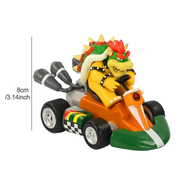 Super Mario Bros Kart Pull Back Bilar Cake Topper Figurer Toy Racing Racer Leksaksbil Barn Pojkar Presenter Bowser