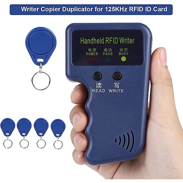 Bärbar handhållen 125KHz RFID ID-kortskrivare, kopiatorduplicering med 5 st skrivbara EM4305-nyckelkort för hemsäkerhet