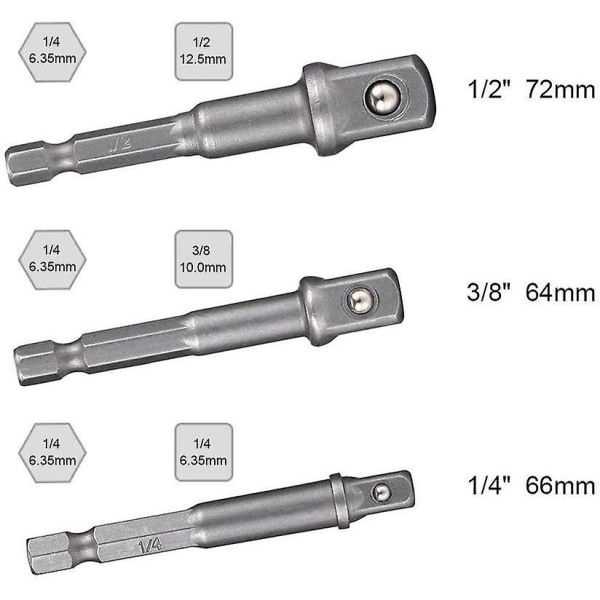 Adapteri Sechskant Auf 1/4", 1/2", 3/8" Vierkant - 3 Stck Sechskant Stecknuss Adapteri Stecknussadapter Steckschlssel Schraubenschlssel Nuss Set Verbin