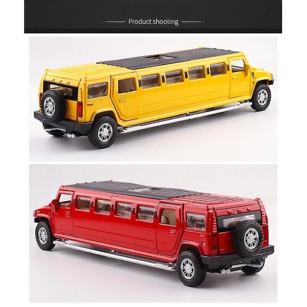 Hög simulering 1:32 Legering Hummer Limousine Metall Diecast Bilmodell Dra tillbaka Blinkande musikalisk Barnleksaksfordon Red