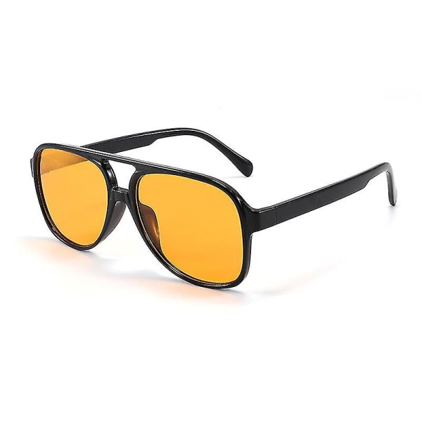 Retro Vintage 70-luvun Aviator Polarisoivat Aurinkolasit Kaksinkertainen Silta Kevyt Kehys Miehille ja Naisille (musta/keltainen)