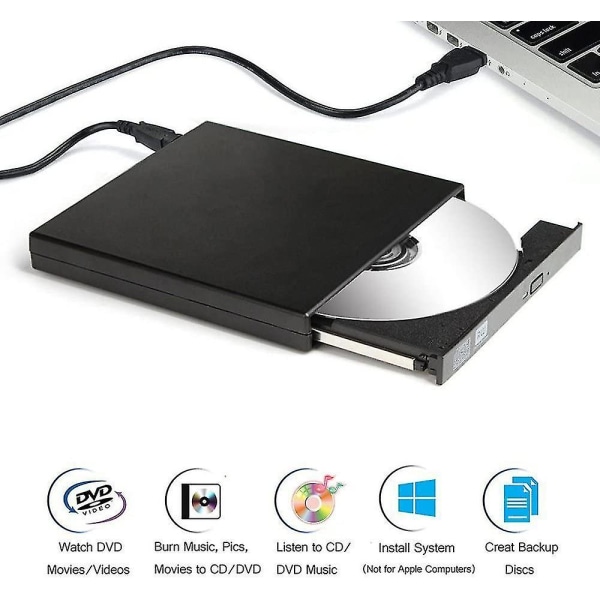 Extern CD Dvd-enhet, Blingco USB 2.0 Slim Protable Extern CD-rw-enhet Dvd-rw-brännare Writer Player för bärbar bärbar dator Stationär dator, svart
