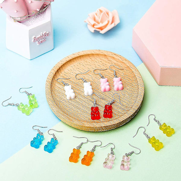 10 par Gummy Candy Bear øredobber Resin Bear Drop Fargerik tegneserie Dangle Drop For kvinner