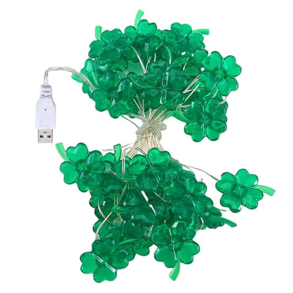 Julepynt St. Patricks Dag Dekorative Lys Grønne Kløver LED Lysstreng 6,5 Ft 20 LED'er USB Kløver Lys B
