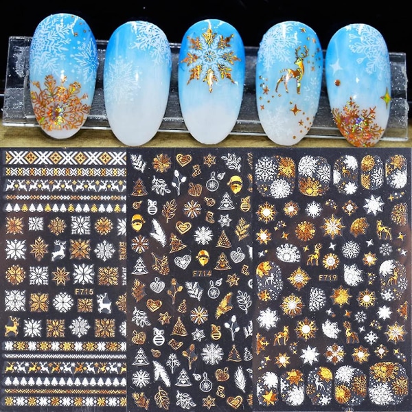 8-osainen set jouluisia kynsitarroja - lumihiutale 3D- nail art juhlavaan kynsisuunnitteluun