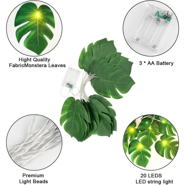 Keinotekoiset kasvit Led merkkivalo Monstera Leaf String Lights 9,84ft Vihreillä lehdillä