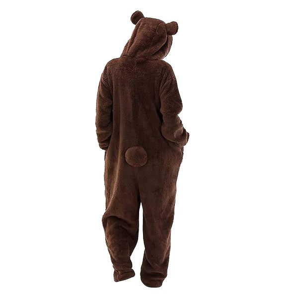 Unisex Adult Bear Nattøj Onesie Vinterlomme Løs Funny Thicken Pyjamas Brown M