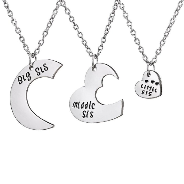 3. Familiesmycken gave Big Sis Middle Sis Little Sis Love Heart Charm Hängsmycke Halsband Set for syster