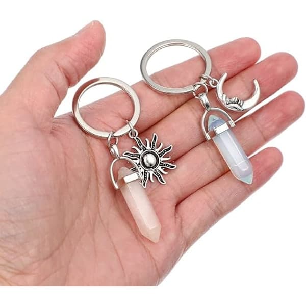 2 st Vänner Kristallsten Nyckelringar Måne och Sol Charm Ke