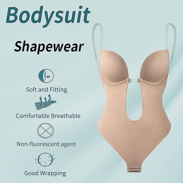 Rygløs Body Shaper BH, Sexet, sømløs Thong Hele Bodysuits Til Kvinder, Kvinder dykker dyb V-hals Stropløs Rygløs Bodysuit, med Indbygget BH