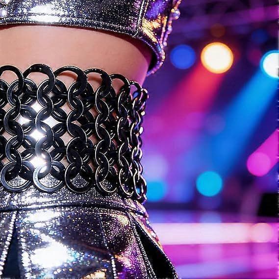 Gotisk industriel ringbrynjebælte, antik-stil sort tekstureret cirkulært kædebælte, sort punk taljebælte Rave kæde 1pcs