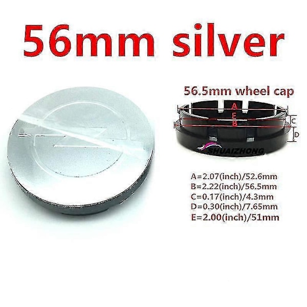 4 kpl Opel 56mm 59mm 60mm 64mm 68mm auton pyörän keskiön pölykapselit musta hopea vanteet suojukset auto logo tunnus merkki osat tarvikkeet Llwl Boris 4pcs 56mm Silver
