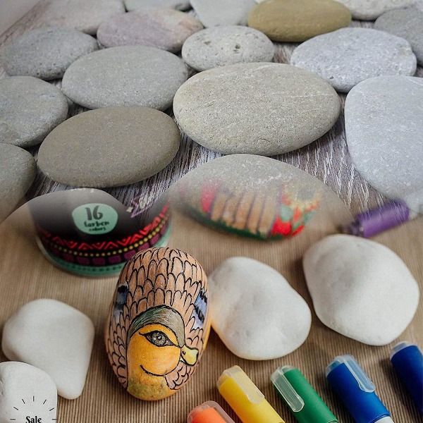 10-pack platta stora stenar för målning - akvariedekoration, stranddekorativt grus, hantverk och trädgårdsdekoration