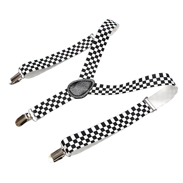 Rutiga Clip-on Hängslen Elastiska Y-formade (svart+vit)