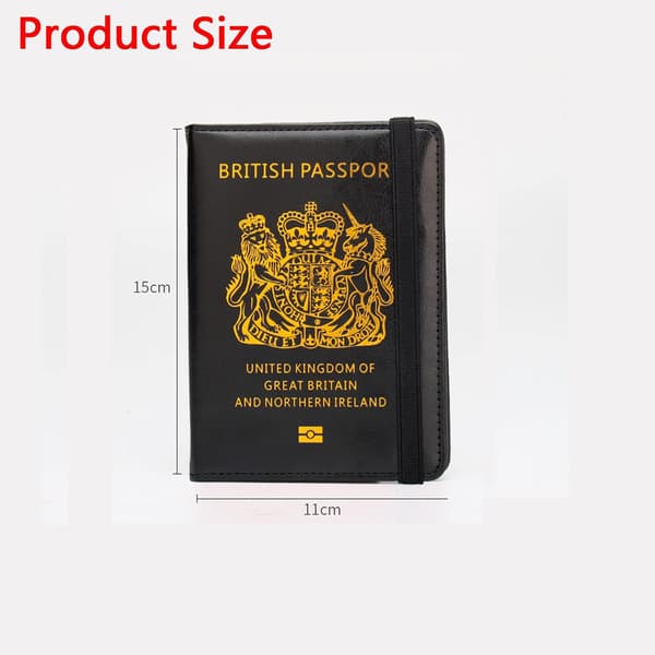 Britisk Pasindehaver med Elastikrem, Pasfoderal med RFID-blokering, Kreditkort (Sort)