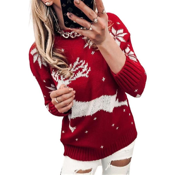 Dame Jul Genser Topp Xmas Elk Genser Red 2XL